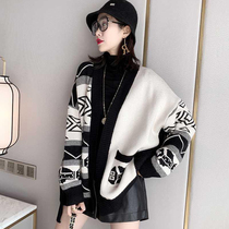 Wool Knitted Cardigan Womens Autumn and Winter Korean Design Sense Color Blouse Loose Fashion Sweater Jacket