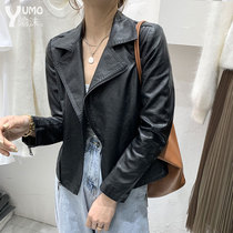 Leather jacket jacket womens autumn retro ins tide new short slim slim Korean version of the motorcycle suit black leather