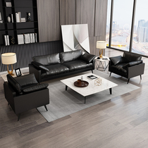 Office sofa simple light luxury business reception three people black office sofa coffee table combination Leisure
