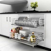  Kitchen cabinet aluminum alloy shallow pull basket 700800900 cabinet pull basket depth within 400 pull basket damping rail