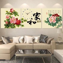 Decorative painting frameless painting wall clock living room peony flower clock hanging painting sofa background wall painter and rich