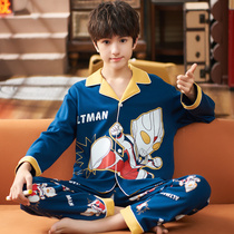 Fenteng medium and large childrens pajamas spring and autumn cotton long sleeves thin 15-year-old student boys boys summer homewear
