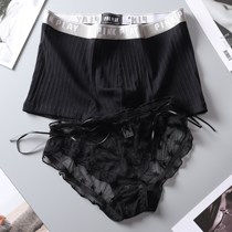 Panty couple summer sweet cute pure cotton black lace male and female summer sexy underwear set hot
