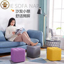 European fabric household small stool sofa stool solid wood square stool living room small bench modern creative low stool lazy
