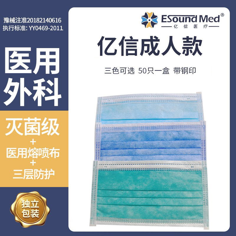 Yixin 成人医療用使い捨て医療サージカルマスク 3 層保護フィルター医療医師独立した包装グリーン