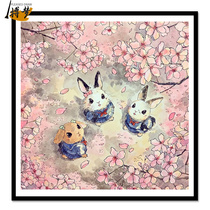 Handmade digital oil painting diy filling relief stuffy painting cartoon hand-painted animal rabbit cute animation oil color painting