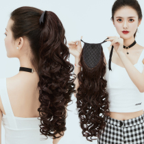 Wig Female long hair strap curly ponytail false pigtails Fluffy corn perm wig slices big wave strap type long curly hair