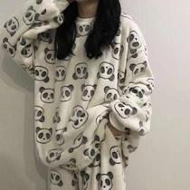 Pajamas female winter coral velvet thickened autumn and winter Korean students cute flannel long sleeve cartoon home suit