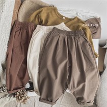 1 super good wear ~ Korean childrens casual pants neutral mens and womens childrens clothing loose cotton big pp pants carrot pants spring and autumn