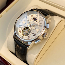 瑞士新款男士手表机械表全自动镂空陀飞轮真皮带正品牌名表式十大