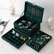 Net red jewelry box Large capacity ins wind retro with lock high-grade earrings earrings necklace ring jewelry storage box