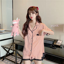2021 New sweet pajamas suit female summer Korean version of thin lapel lace lace loose outside home clothes