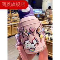 Creative trend 316 stainless steel thermos cup girl student children cute Cup ins with straw oblique cross Cup