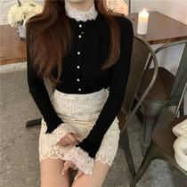 Knitted cardigan short jacket lace foreign style slim long sleeve sweater womens spring 2021 New Coat