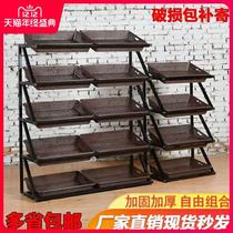 Supermarket fruit shelf display rack multifunctional fruit shelf vegetable shelf steel wood frame fruit shop Wood ~
