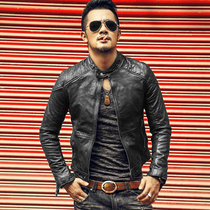 Autumn and winter Haining mens leather jacket slim Korean version handsome leather jacket male motorcycle pilot suit trend coat lapel