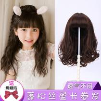  Childrens wig female headdress Girl hair set full head baby princess cute shape photo long curly hair simulation headgear