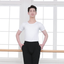 Dance suit top Mens round neck short sleeve top Practice body suit Ballet art test T-shirt Tight base training suit