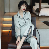 Pajamas womens spring and summer long-sleeved suit two-piece silk Korean version thin ice silk home dress sweet large size
