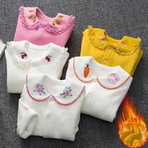 Girls plus velvet padded base shirt long sleeve T-shirt cotton children doll collar baby warm clothes Winter
