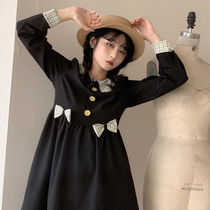2021 autumn Japanese college style doll collar plaid stitching dress female student Korean version of the waist is thin and super fairy