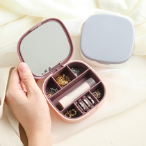 Jewelry Box Storage Box Earrings Earrings Anti-Oxidation Necklace Ring Small Portable Hand Jewelry Box Dustproof Belt Mirror