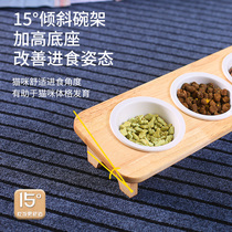 Cat bowl Ceramic protection cervical spine anti-knock Cat food bowl Cat bowl Cat food bowl Water bowl Double bowl Cat rice bowl rack Solid wood