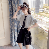 Japanese childrens clothing jk uniform Childrens short-sleeved t-shirt Girls summer two-piece Western style black skirt suit skirt