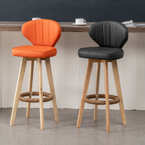 Nordic solid wood bar chair modern simple front desk stool European home backrest high stool milk tea shop bar chair
