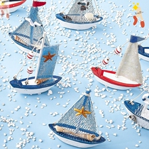 Mediterranean decorative sailing boat model small furnishings smooth sailing solid wood craft gifts pirate wooden boat fishing boat living room