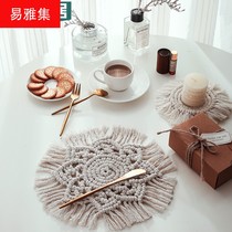 Nordic woven placemats round sunflower coaster insulated padded padded mat small commodity kitchen with Bohemian