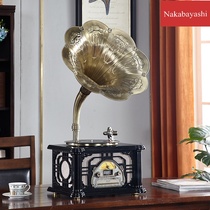 Black Chinese record mechanical and electrical record player desktop antique phonograph record player living room vinyl multi-function new decoration