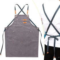 Korean fashion denim canvas apron custom printed LOGO Milk tea coffee cake shop baking nail art work clothes