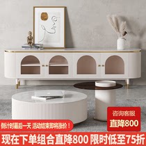 Light luxury Rock board TV cabinet living room storage household small apartment designer tempered glass size round tea table cabinet