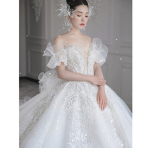 White French light main wedding dress 2021 new bride Princess super fairy luxury court style high-end big tail summer