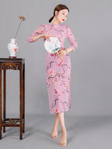 Spring and summer new classical dance practice clothes female Chinese style improved cheongsam elastic mesh dance cheongsam costume