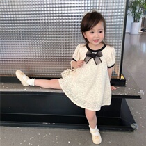 College Wind Girl Skirt 2021 New Middle Children Summer Ocean Air Korean Version Pure Color Lace Female Baby One-piece Dress