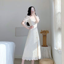 Lace cheongsam dress skirt female summer new thin sexy temperament coffee break French retro gentle wind fairy