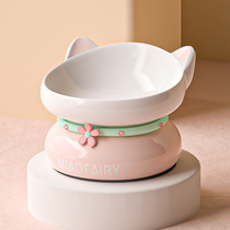 Cat bowl Ceramic protection cervical spine Cat food bowl Pet dog bowl Water bowl High foot oblique mouth neck protection Cat food bowl Cat rice bowl