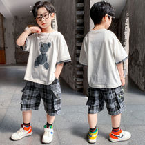  Boys summer suit 2021 new boys middle and large childrens tide shipping sports summer childrens short-sleeved Korean style foreign style
