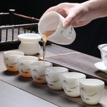 Tea set high-end office gift box small set of white porcelain glass cover Bowl Tea home kung fu goat jade cup