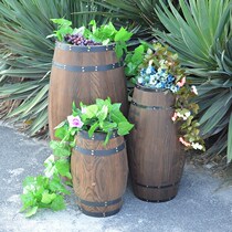 Retro wine barrel wooden barrel decoration solid wood flower pot courtyard home anti-corrosion green plant ornaments carbonized flower bucket homestay Mobile