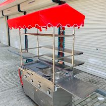 Gas commercial grilt snack cart barbecue stall multifunctional teppanyaki fried mobile cart hand grab cake machine