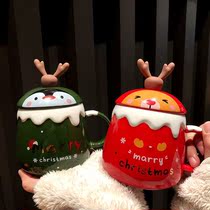 Christmas tableware mug gift gift Santa Claus water cup with lid spoon ceramic creative household coffee cup
