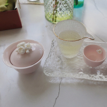 Pink high-quality cover bowl Ceramic cup Womens gift flower tea bowl single with lid high-end tea tea set