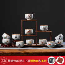 Ru kiln Zodiac owner Cup Single Cup Open piece pure hand-painted Jingdezhen kung fu tea set tea cup tea set men