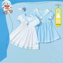 bala bala Baby Dow Childrens Skirt Girls Dress 2021 Summer New Kids Navy Style Princess Dress