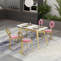 Nordic rock board dining table and chair Italian simple modern small family dining table iron creative restaurant table and chair combination