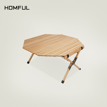 HOMFUL outdoor solid wood octagonal omelet table camping folding table portable courtyard barbecue self-driving tour picnic table