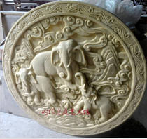Popcorn sandstone embossed background wall Elephant wall Elephant Wall Decoration Solid Sculpted GRP Sculptures Outdoor Home Auspicious Mural Painting